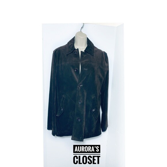 VTG Banana Republic M Brown Suede Jacket Button Up Collared Heavy 2005